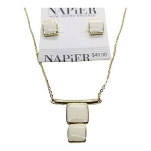 Napier Set Earrings Necklace Square Cream Gold Necklace Earrings